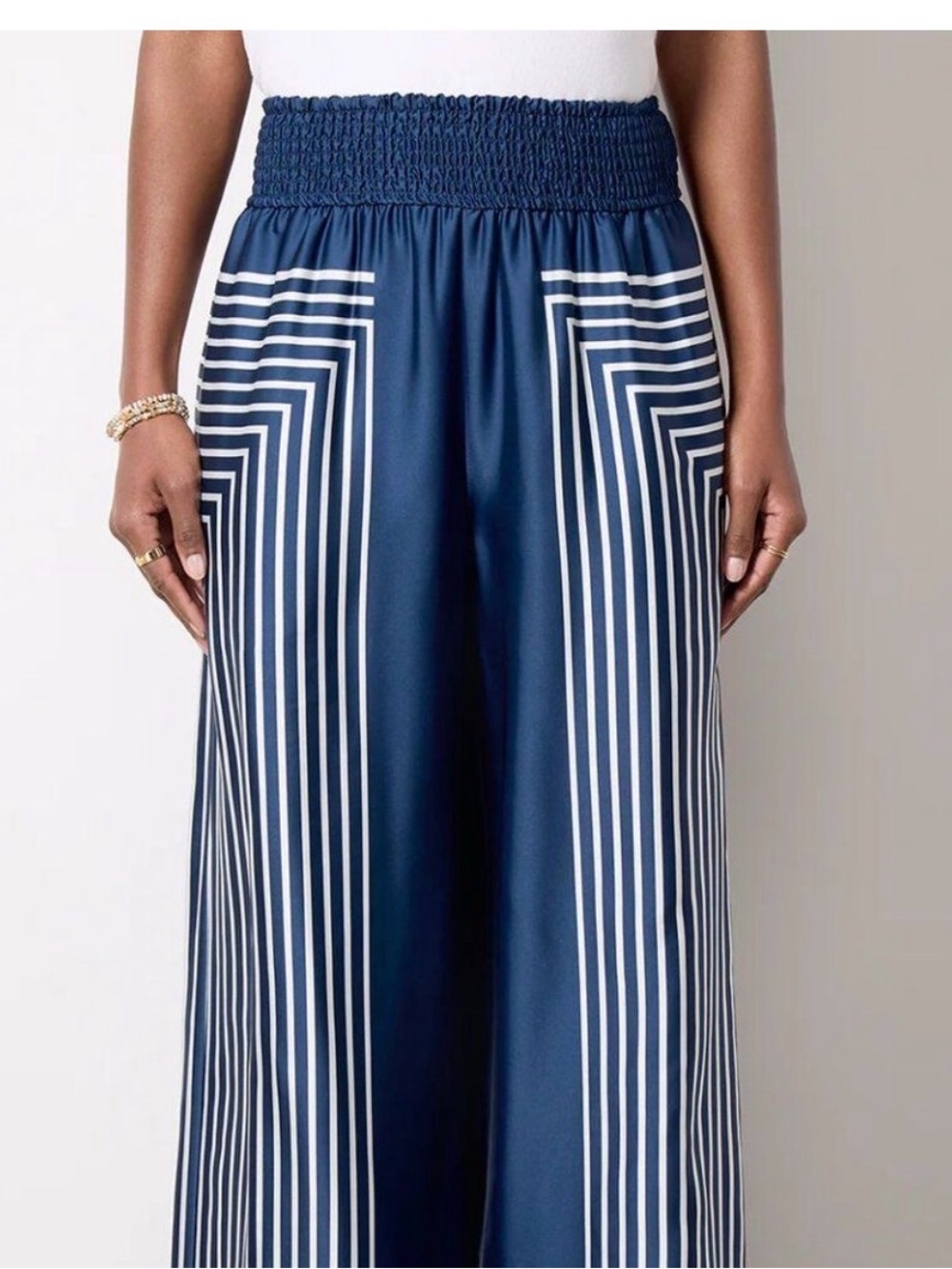 Hutch Navy and White Geometric Wide-Leg Silky Pants